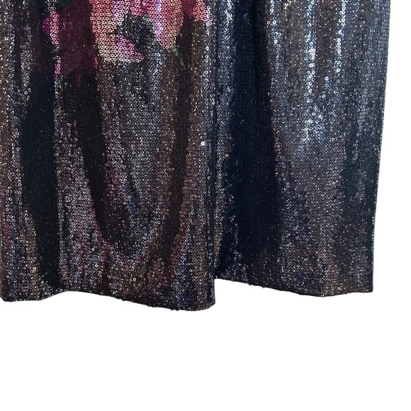 T Tahari Helena Black/Multi Color Floral Sequin Sleeveless Pleated Collar Dress - Picture 2 of 16